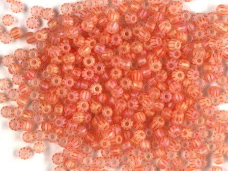 Rocailles 2,6mm 9/0 transparent matt gestreift orange
