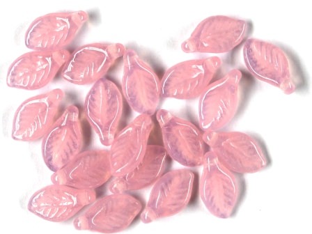 Glas-Blätter-Perlen rosa 6x12