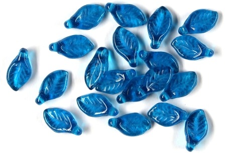 Glas-Blätter-Perlen Saphirblau 6x12
