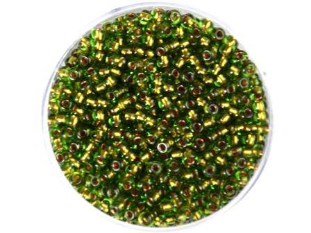 Rocailles 2,6mm Maigrün Farbeinzug Kupfer