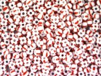 Rocailles 2,6mm 9/0 satt gestreift weiß-rot Rocailles 2,6mm 9/0 satt gestreift weiß-rot