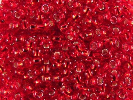 Rocailles 4mm 6/0 Silbereinzug rubinrot