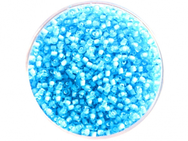 Rocailles 2,6mm himmelhellblau Farbeinzug weiß