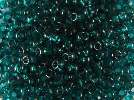 Rocailles 2,6mm 9/0 transparent blau-grün
